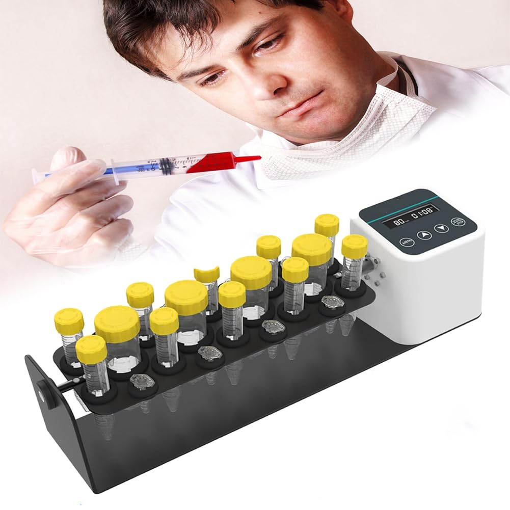 Digitaler Labor-Rollenmischer/Schüttler – Langachsiger Rotationsmischer für 2/5/10/15/50-ml-Röhrchen, Drehzahl einstellbar von 20–80 U/min, Timer und Dauerbetrieb, ideal für den Laboreinsatz