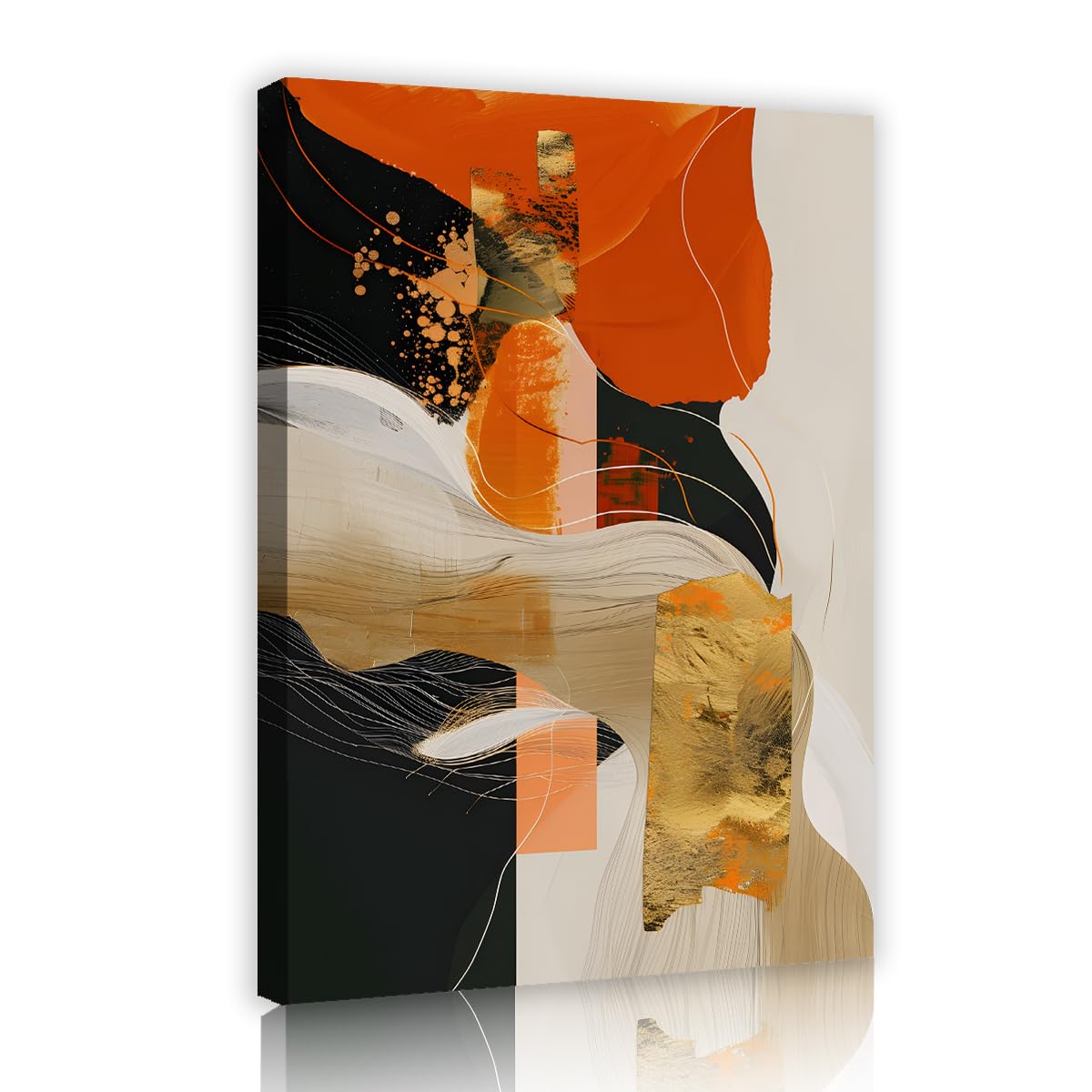 TOANGWALL Abstract Orange Burnt Canvas Wall Art Luxury Gold Foil Geometric Poster Prints Modern Beige Shape Picture Framed Artwork for Bathroom Dining Room Hallway Decor 75x115cm