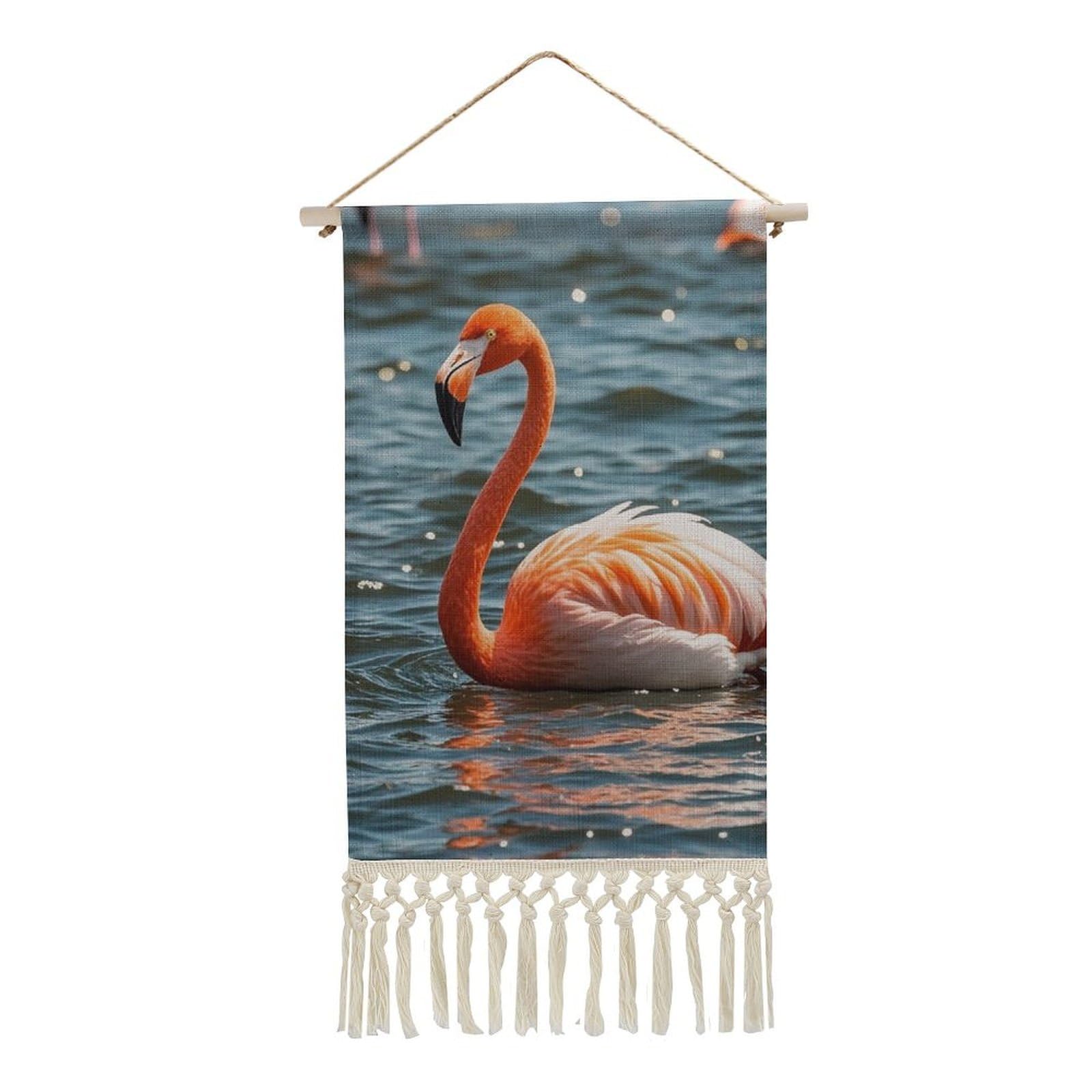 FekiLoot Flamingo Wall Art Poster Hanger Frame Vertical Tassel Tapestry Cotton Linen Hanging Poster Decorative Wall Art Prints Vintage Wall Art Decor for Home Bedroom Living Room Office