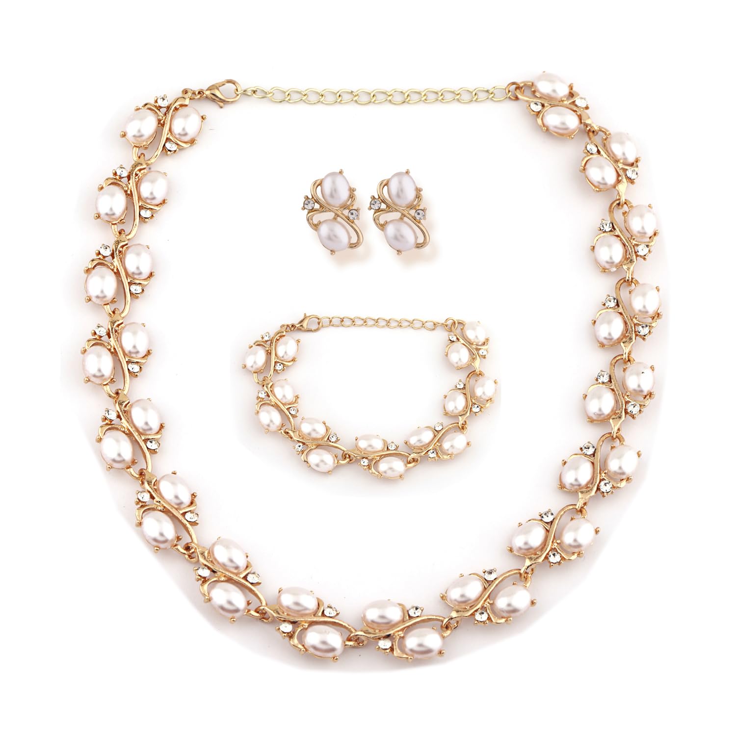 Latest Stylish Design Fancy Pearl Bracelet Earrings Necklace Jewellery Set for Women (15214s)