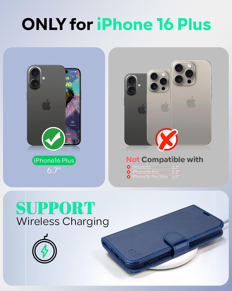 OCASE for iPhone 16 Plus Case, PU Leather Wallet, Magnetic Flip Folio Cover with RFID Blocking, Card Holders, Shockproof TPU - Image 2