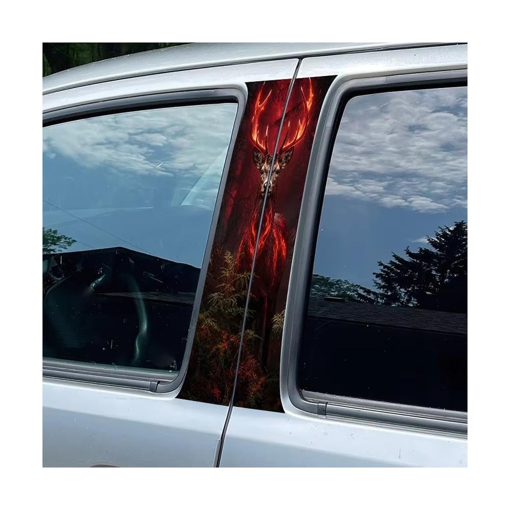 Bertdcx One Color 2 Pieces Of Automotive B-Pillar Film Flame-Patterned Divine Stag Auto Parts