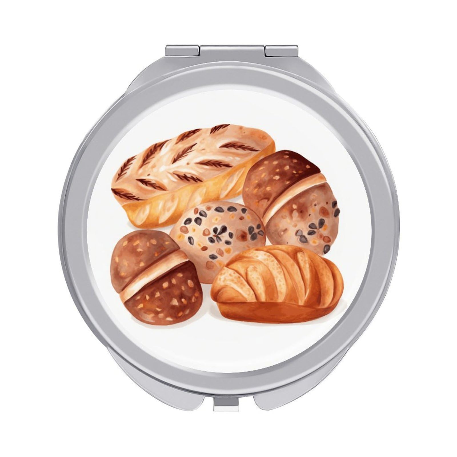 FekiLoot Painted Bread Travel Makeup Mirror 2 X /1 X Magnifying Slim Pocket Mirrors Compact for Purse Travel Makeup Mirrors for Pocket, Handbag, Purse Women Gift