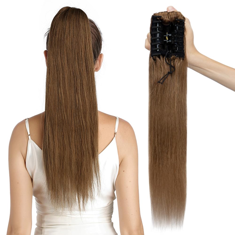 MY-LADY Ponytail Extension Human Hair Claw Clip in Ponytail Hair Extension Long Straight Pony Tail Hair Extensions Real Human Hair for Women Dark Brown 22 Inch 120g