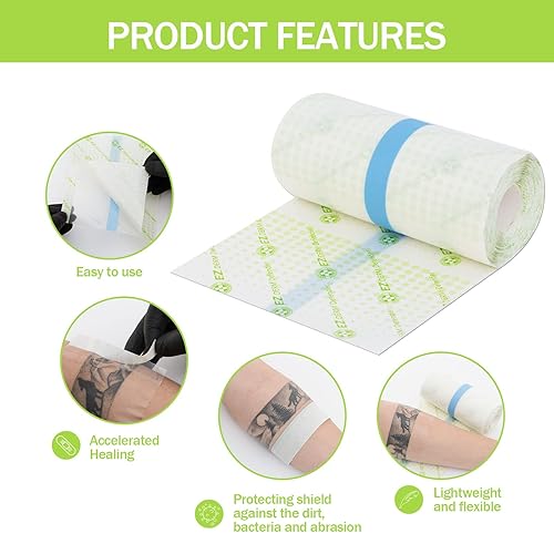 Miniatura 2 de EZ Tattoo Aftercare - Rollo de película Derm impermeable de 6 pulgadas x 10.9 yardas, cinta adhesiva transparente para proteger y curar una segunda