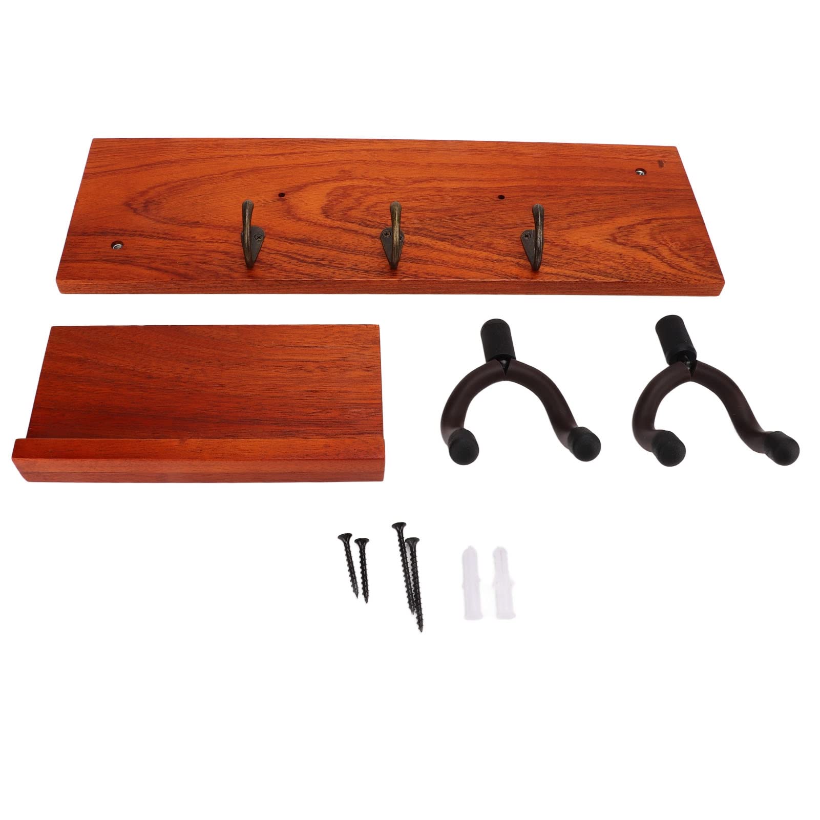 Soporte para estante de pared para guitarra, estante de madera con marco de hierro y almohadillas de silicona, soporte de guitarra multifunción 4 en 1 para guitarras acústicas y
