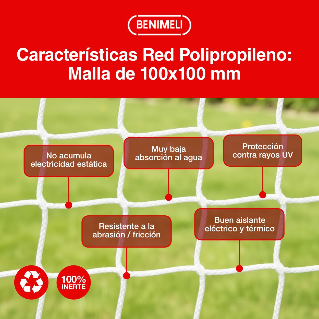 Red Deportiva de Malla Polipropileno 100x100 Alta Resistencia para Pistas Deportivas