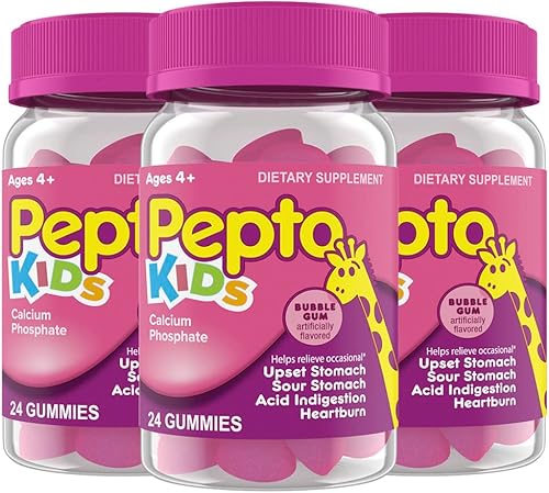 Pepto Kids - Gomitas para niños, ayudan a aliviar el malestar estomacal ocasional, la indigestión ácida, el estómago agrio y la acidez estomacal,