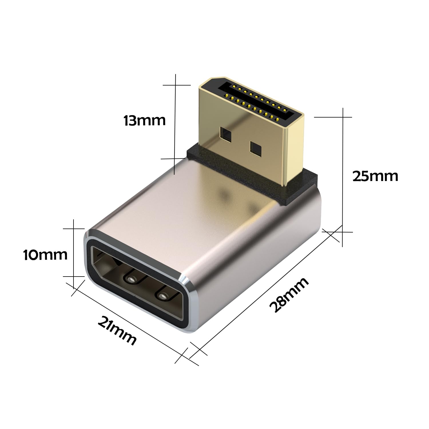 Zestaw 2 Adapterów DisplayPort, Obudowa ze Stopu 8K UHD HDR Displayport (DP) 1.4 90 Stopni Wygięta w Dół Wtyczka na Gniazdo Przedłużacz Konwerter 8K 60Hz/4K @144Hz