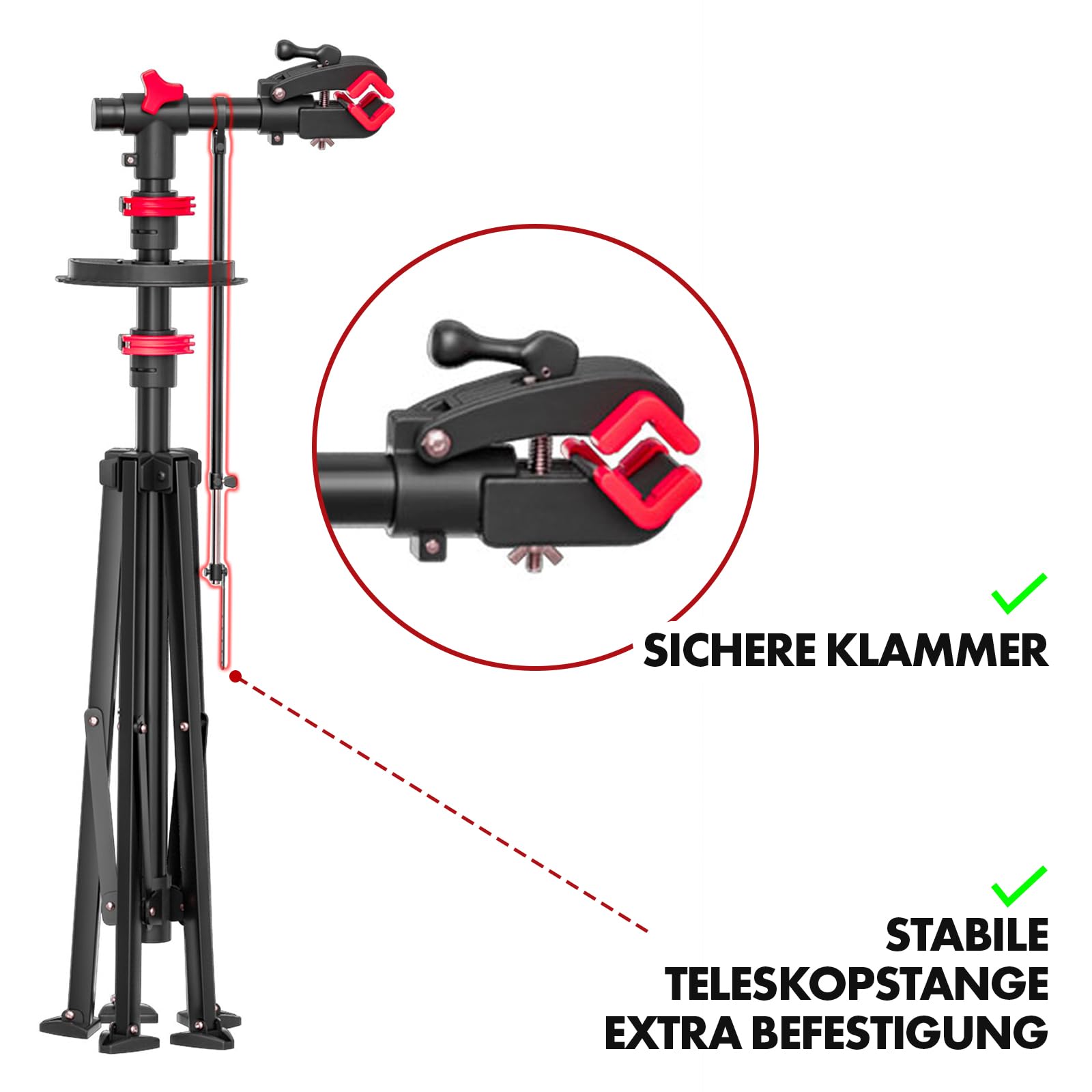 KARAT Uchwyt montażowy do rowerów, stojak naprawczy 360°, regulacja wysokości, obrotowy z dużą półką na narzędzia, wytrzymały do rowerów górskich do 30 kg (Lois)