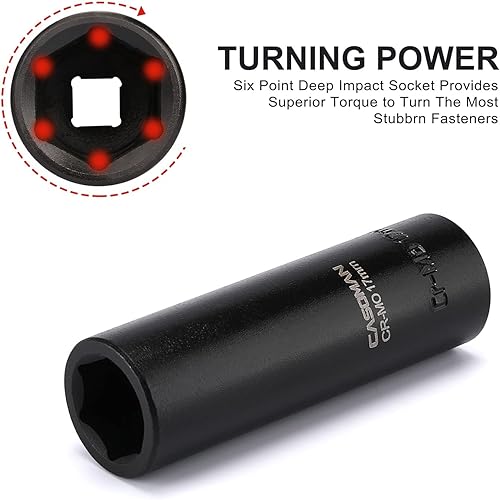 Miniatura 5 de CASOMAN Juego de llaves de vaso de impacto profundo de 12 pulgada, juego de 14 piezas, 0.394 in-1.063 in, CR-MO, métrico, estuche de almacenamiento