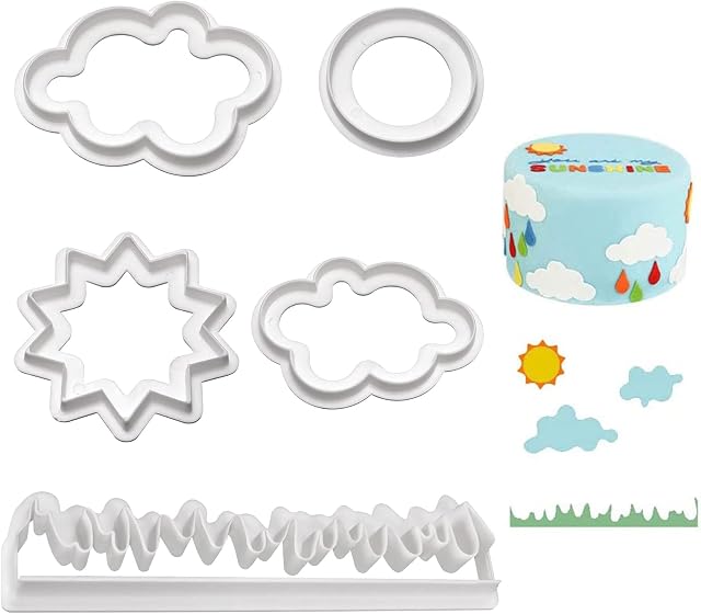 Upgraded Cookie Cutters Grass Sun Cloud Cake Pastry Plastic Biscuit Cutter Mini Creative Fondant Cutters Xmas Sugarcraft Chocolate Icing Decorating Tool for Sugar Candy DIY Craft 5 Pack