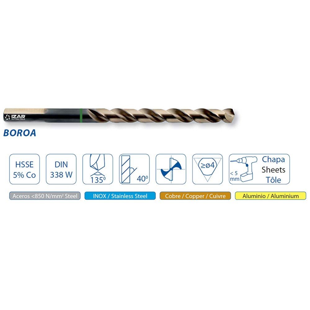 Izar 34201 Jeu de forets 1021, DIN 338, 1-10 x 0,50 mm, HSSE 5% Co, 19 pièces