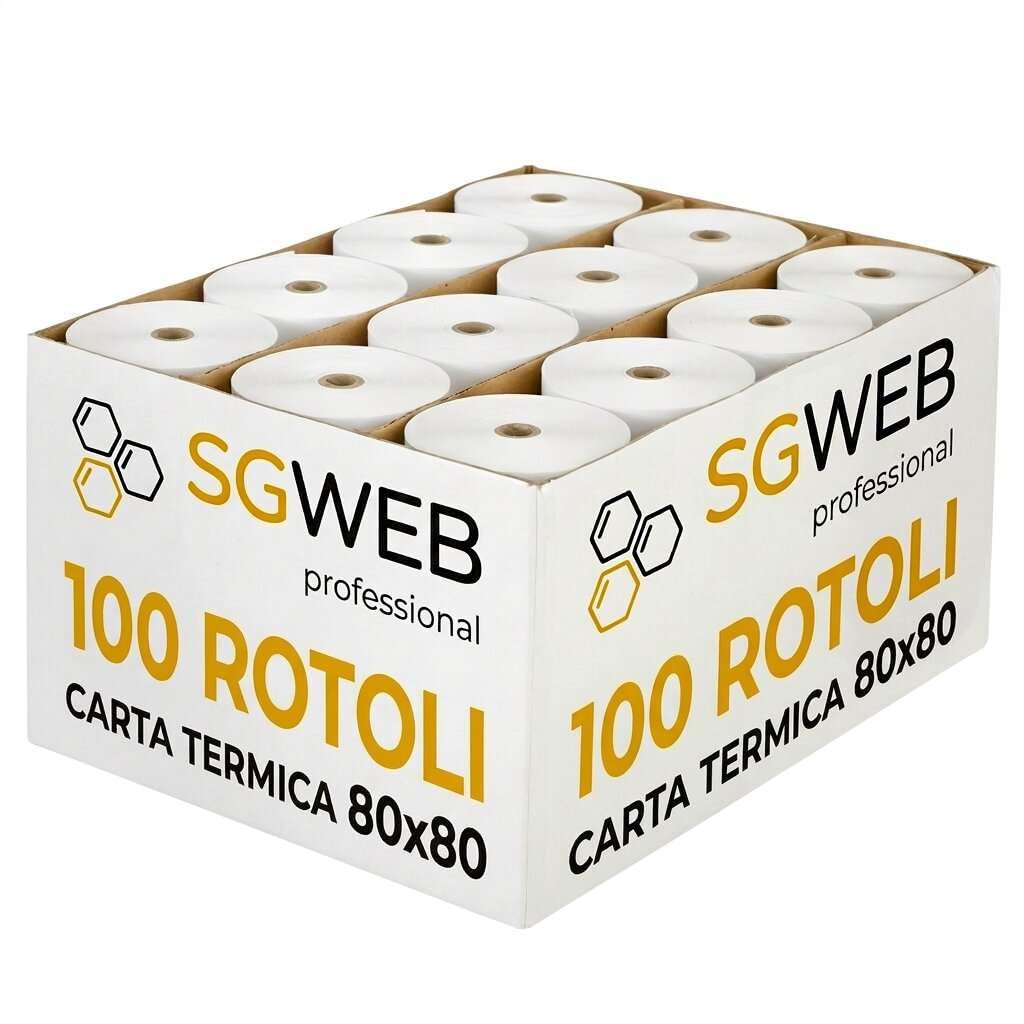 Rotoli Carta Termica 80x80 per Registratore di Cassa Fiscale, Foro 12 mm, Senza BPA, Bianco (100 pz)