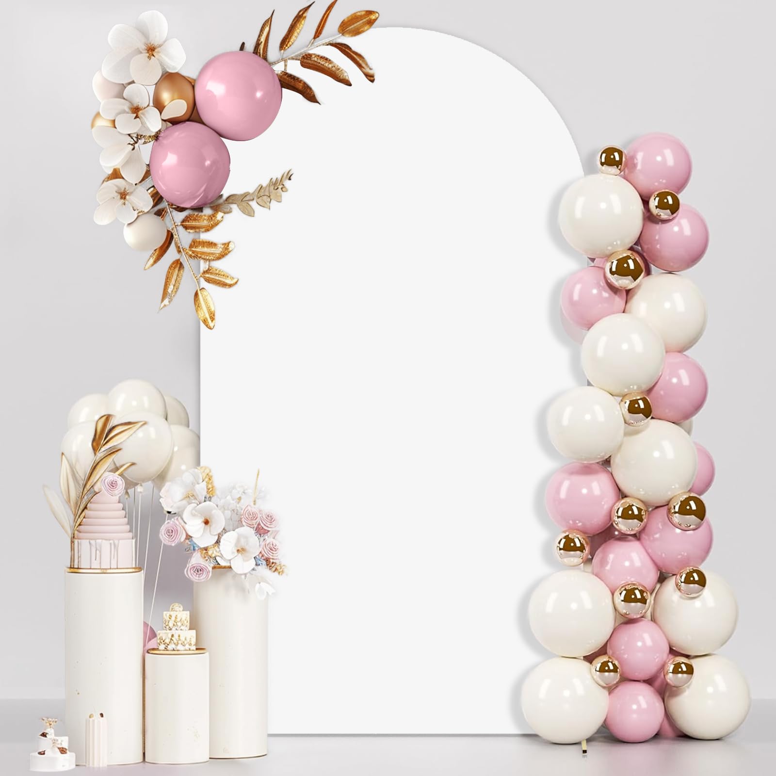 JCJ 7.2FT Arch Backdrop Cover, White Wedding Round Top Chiara Arch Stand Cover Stretchy Backdrop with Zipper Spandex Fitted Arch Cover for Birthday Party Decoration