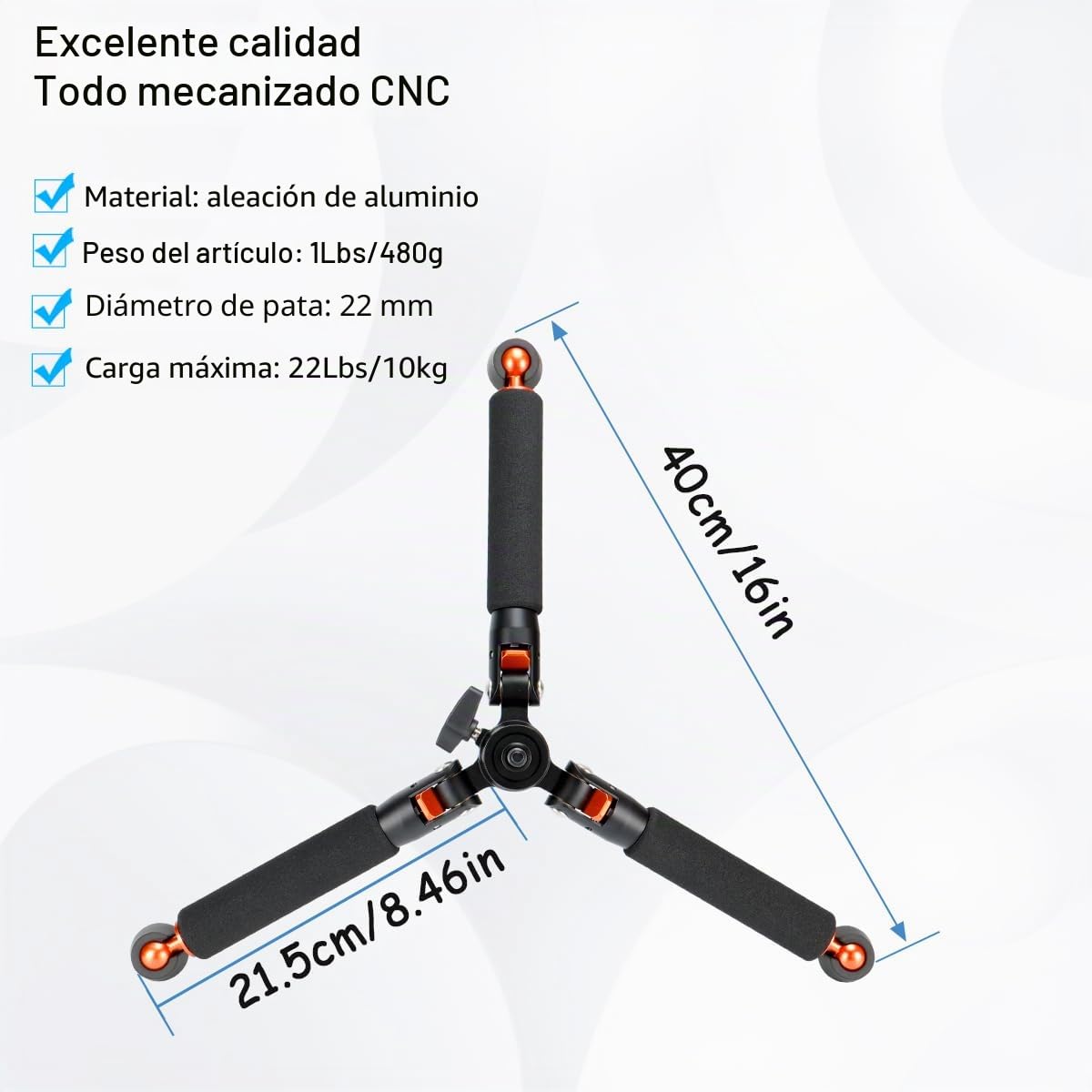 Koolehaoda Monopie de Aluminio para cámara con Base de trípode metálica. 6 Secciones, Ajustable de 42 a 177 cm. Diámetro de Las Patas: 28 mm. Soporta hasta 10 kg. - Negro.