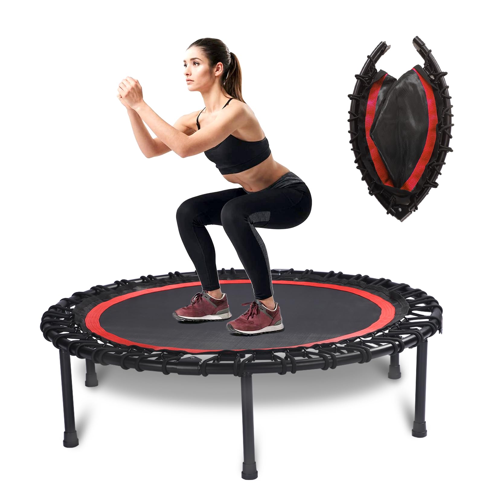 40" Foldable Rebounder Trampoline for Adults - Silent Fitness Bungee Rebounder, Home Exercise Trampoline for Low Impact Cardio, Indoor/Outdoor