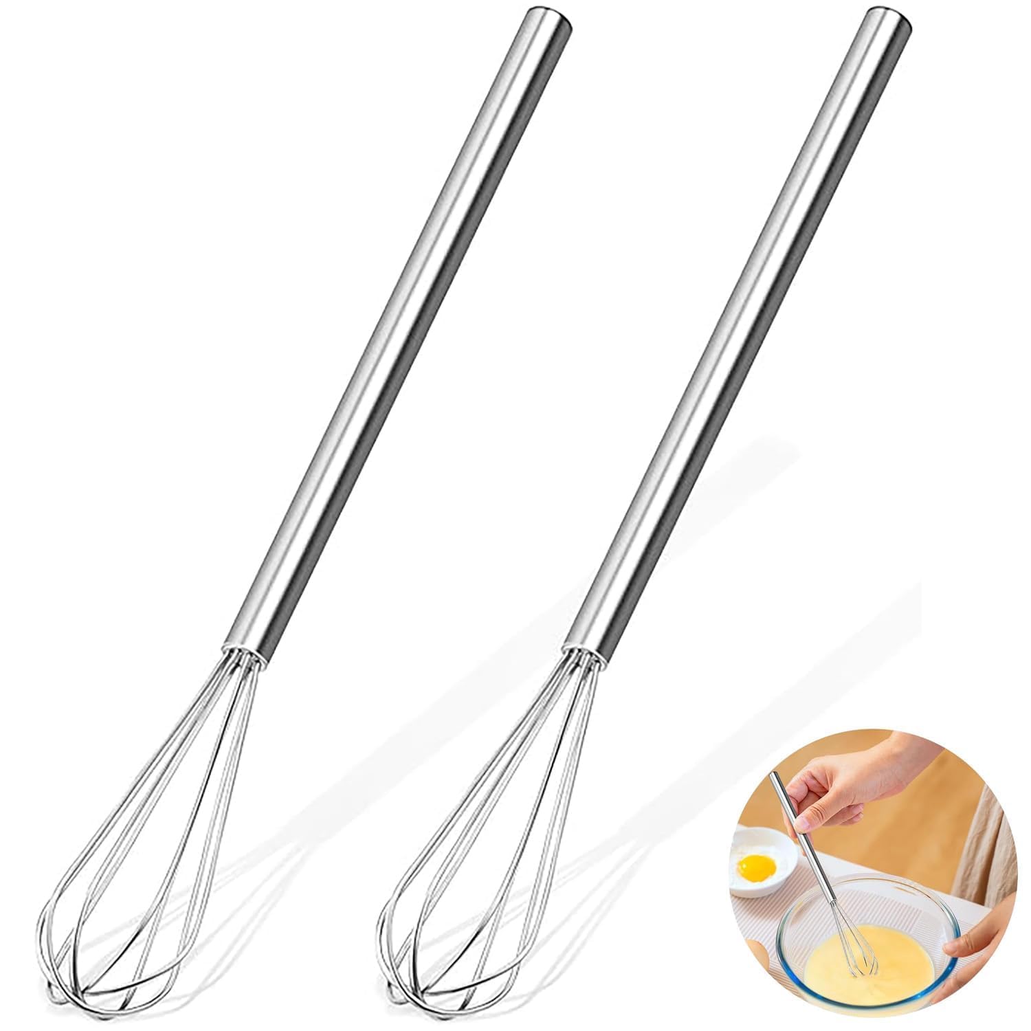 2PCS Mini Whisk, Small Hand Whisk for Mixing Sauces and Eggs, Creating Milk Froth for Coffee, Stainless Steel Balloon Whisk 27 cm Kitchen Tool