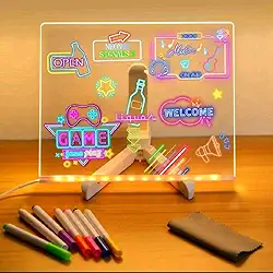 Quadro Lousa Luminoso em Acrílico com Led – Mensagens e Desenhos que Brilham- Presentes Para Crianças Com Canetas Apagavel USB e Base Ajustável