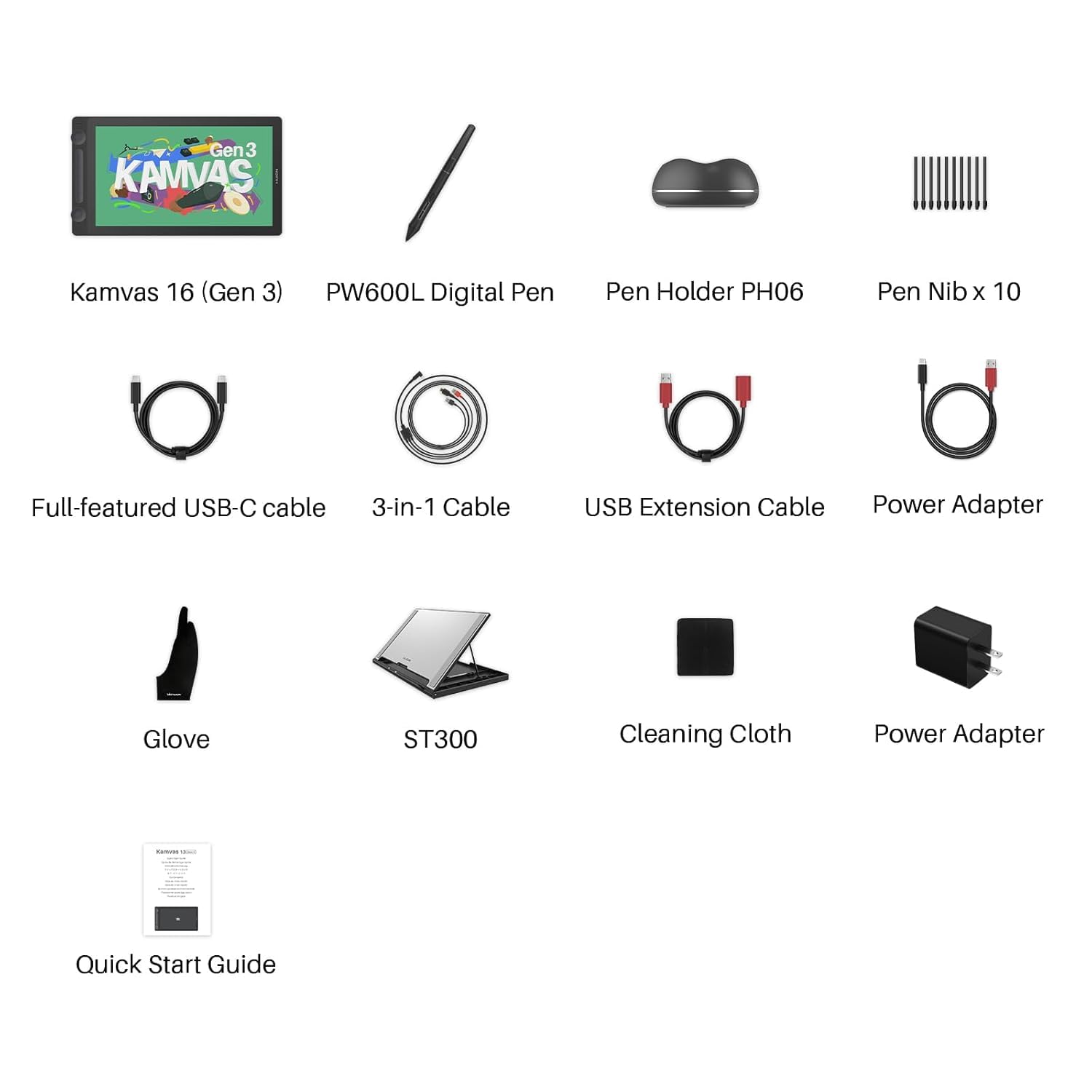 HUION KAMVAS 16 (Gen 3) Tavoletta da disegno con schermo, 15,9 pollici, 2,5 K, QHD, Art Tablet con vetro laminato anti-scintillio completo, 99% sRGB, PenTech 4.0, pressione penna 16384, doppio
