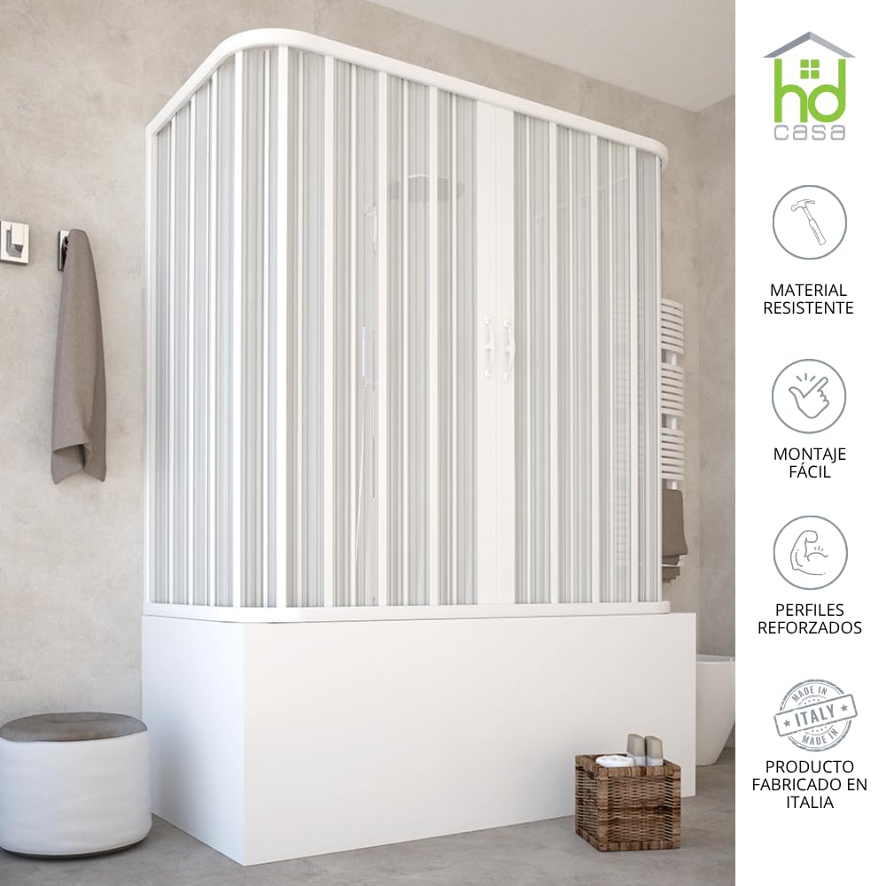 Box - Mampara de fuelle, 3 puertas, paneles semitransparentes, perfiles blancos, modelo Julia (70x170x70)