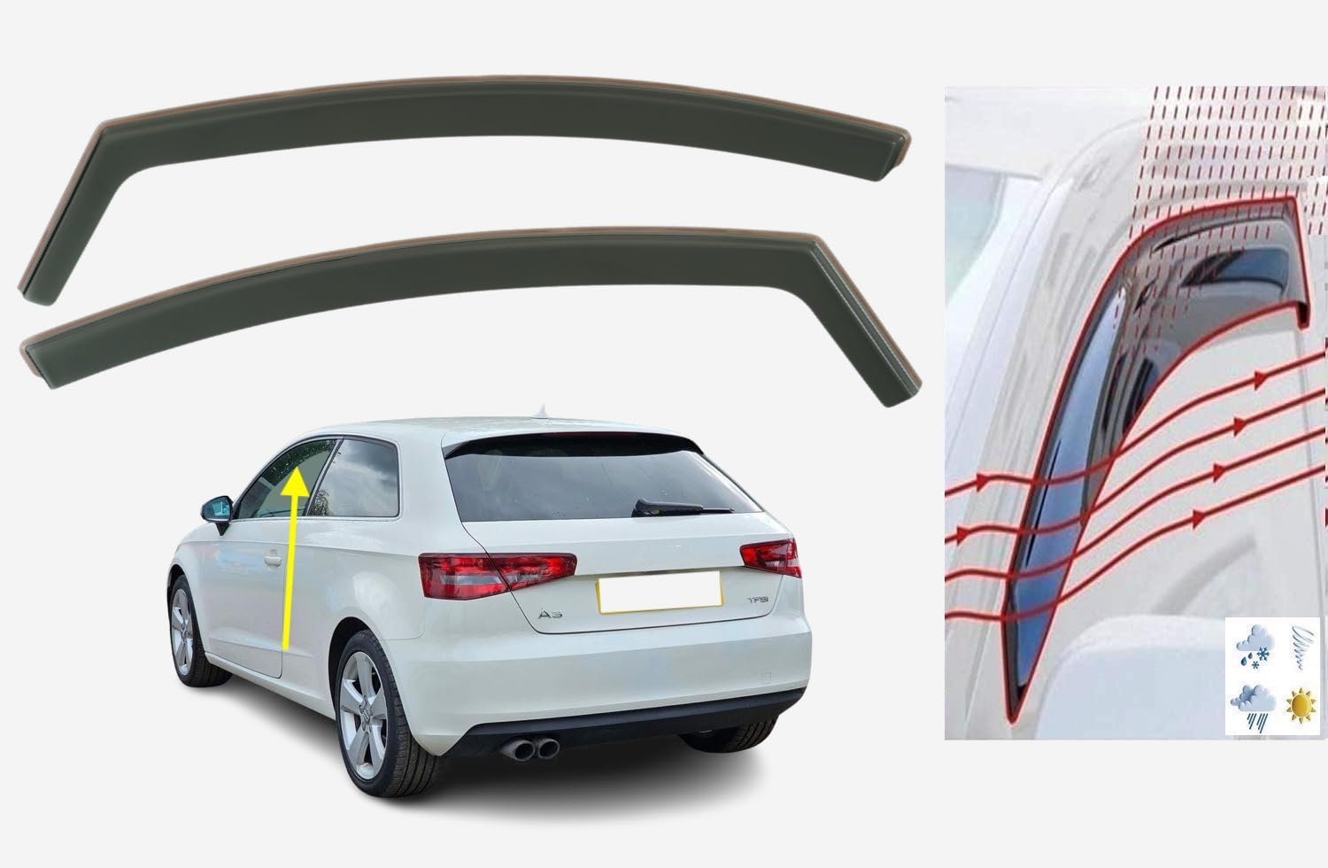 Parapioggia Audi Sportback Deflettori Aria Per Audi A3 Sportback - Set 4 Pezzi In Acrilico Fumé Deflettori Audi A3 S3 RS3 - Foto 4