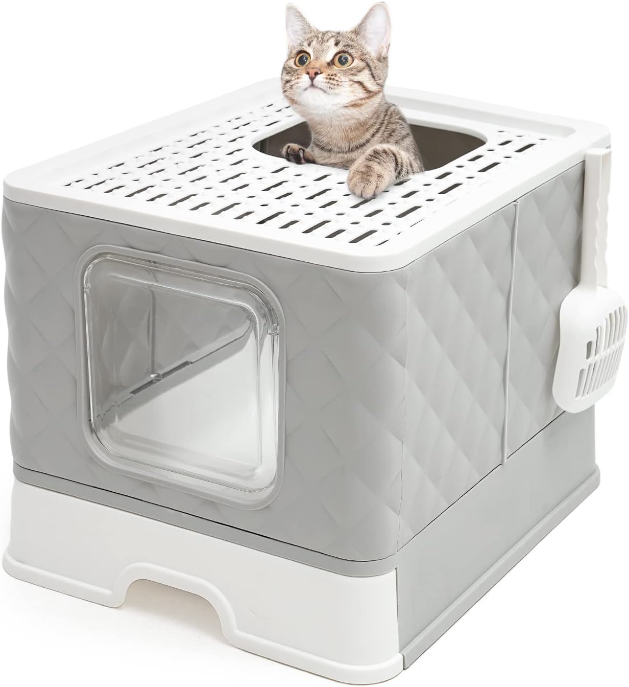 Foldable Cat Litter Box with Lid, Enclosed Cat Potty, Top Entry Anti