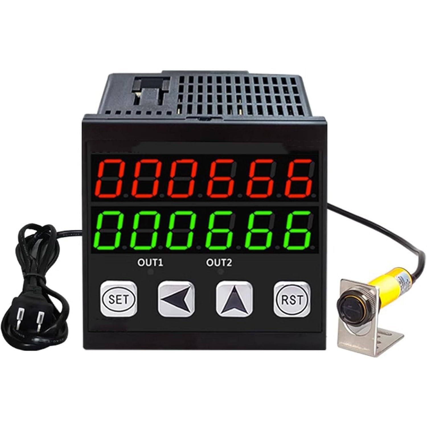 Contatore digitale di distanza, contatore digitale a LED per trasportatori, contatore per linee di produzione a 6 cifre con pannello di controllo a LED, distanza di rilevamento: 30 cm/70 cm