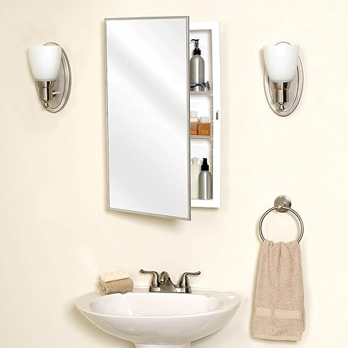 Miniatura 4 de Plexon Armario enmarcado de acero inoxidable, 16 x 26 pulgadas, marco de espejo, con 2 estantes para más almacenamiento