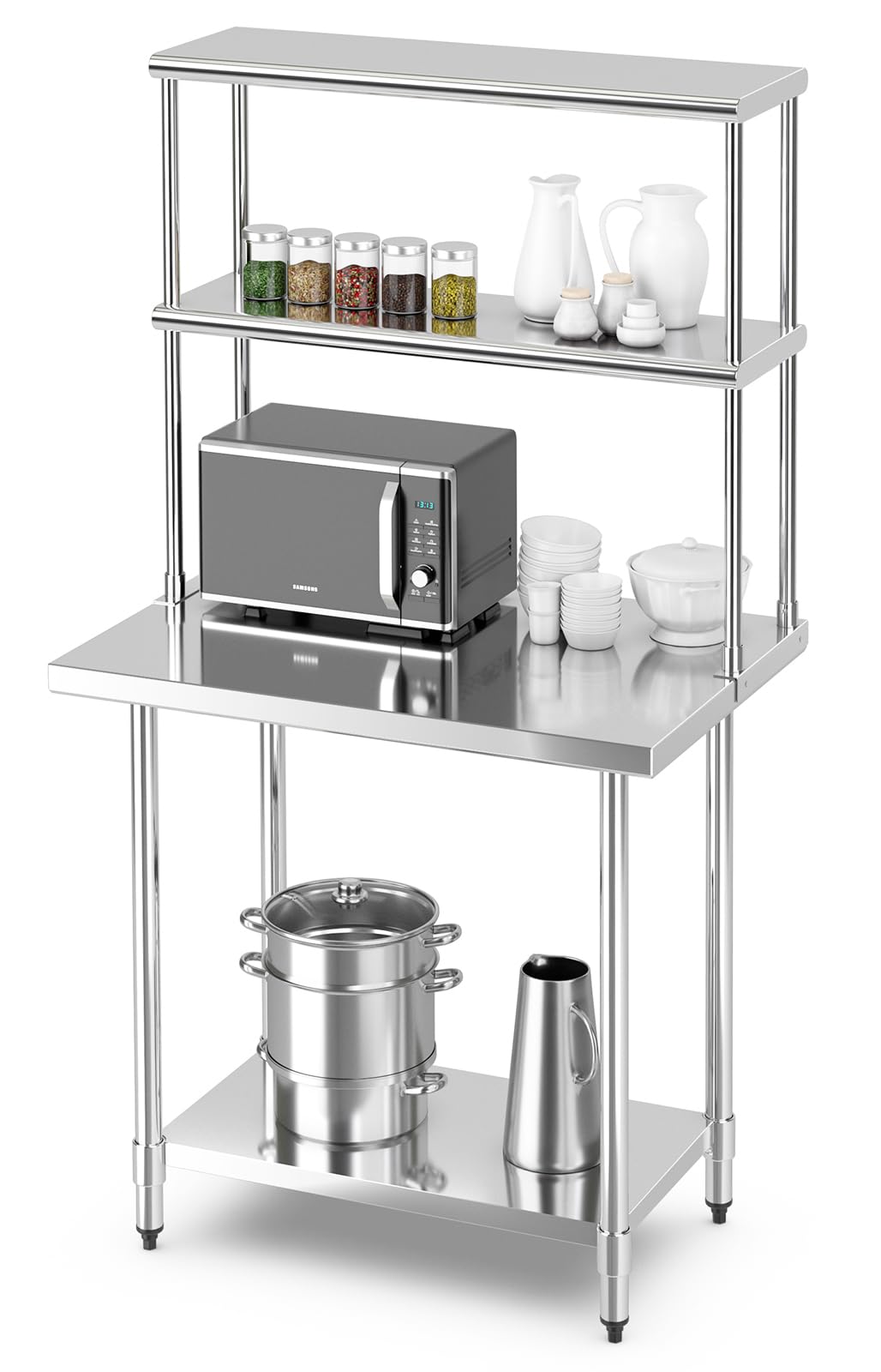 Safeplus 36" x 24" Stainless Steel Table with 36" x 12" Stainless Steel Shelf for Prep & Workstations Commercial Heavy Duty worktables