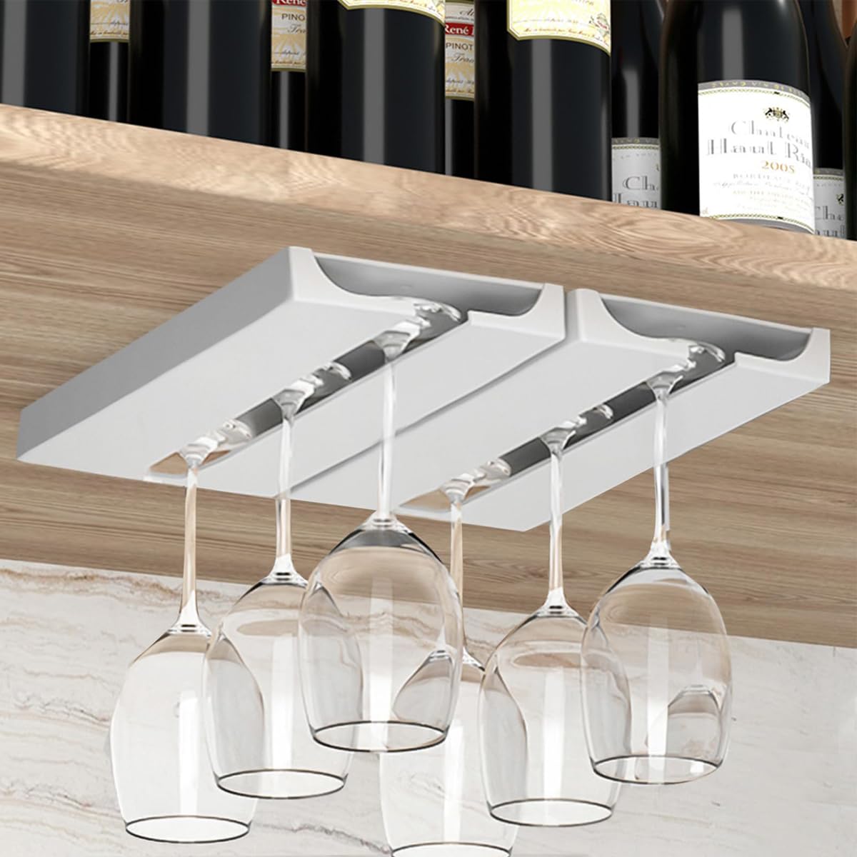 4 Pezzi Porta Bicchieri da Vino Sospeso,Supporto per Calici Vino Senza Foratura,Porta Calici Sottopensile,Portabicchieri Appendere, Scolabicchieri Vino per Bar Ristorante Cucina (Bianco)