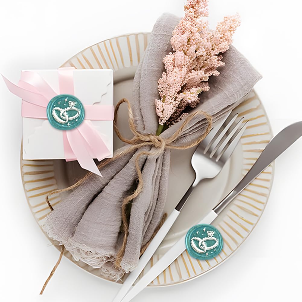 Sello de cera con anillos de boda, extraíble, 1 pulgada, cabeza de sello de cera de latón con mango de plástico ABS para invitaciones de boda, tarjetas de felicitación y sobres