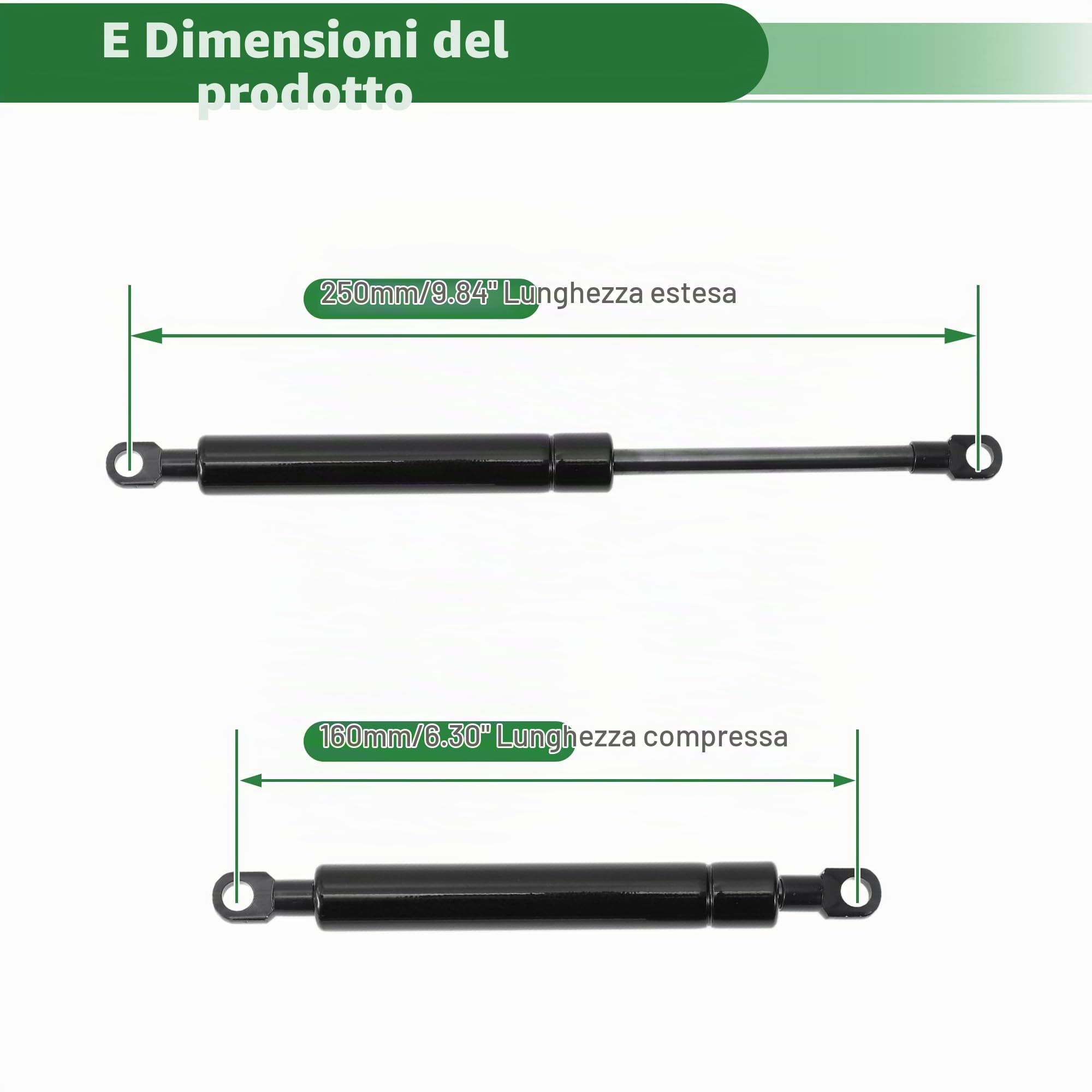 A ABSOPRO Pistoni A Gas 250mm 200N 2 Pz Acciaio Al Carbonio Per Auto | Nero, 250mm/9.84", 160mm/6.30", Per: Coperchio Armadio, Coperchio Scatola, Coperchio Botola, Finestre RV, Moto.