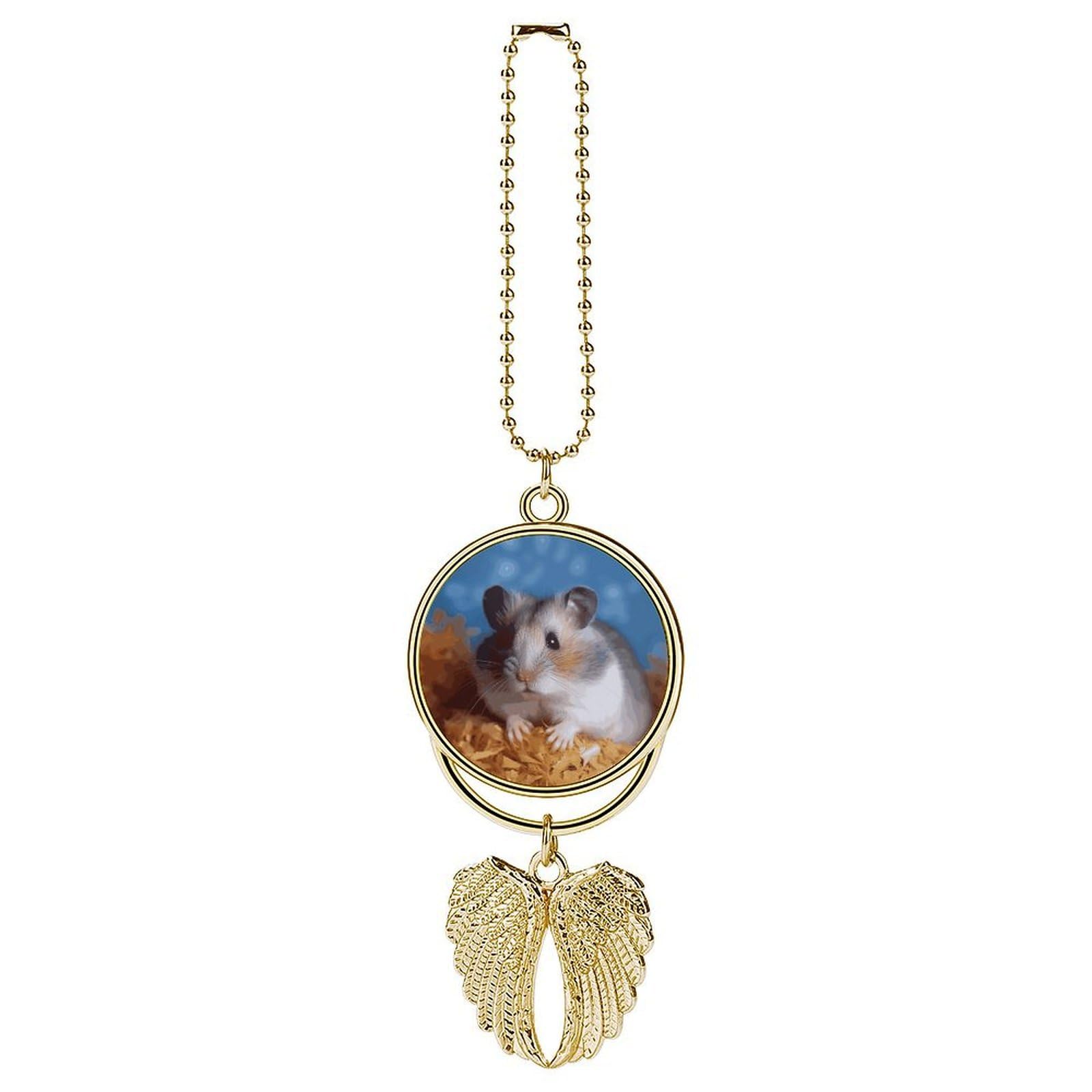 Hamster Car Charm, Alloy Rear View Mirror Pendant, Bling Funny Car Hanging Ornament Gift for Women Men, Car Pendant Lucky Auto Interior Decoration Accessories Golden-Style