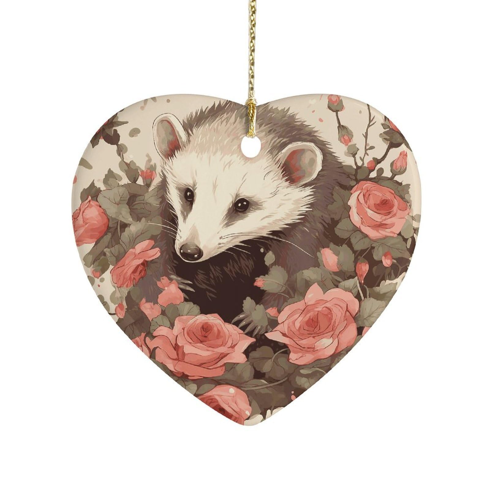 Fekiloot Style Opossum And Roses Ceramic Ornament Home Decor Keepsake