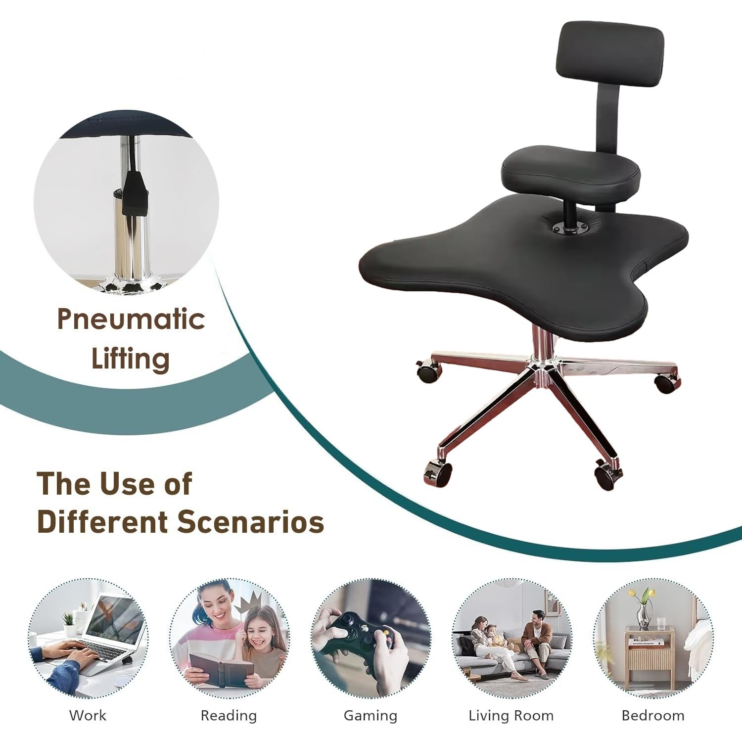 Siege Assis Genoux Chaise de Bureau à Genoux à Genoux, Chaises Ergonomiques à Pattes Croisées avec Un Angle D'inclinaison Réglable et Au Milieu du Dos, Tabouret de Jeu Sans Bras Confortable Moderne (