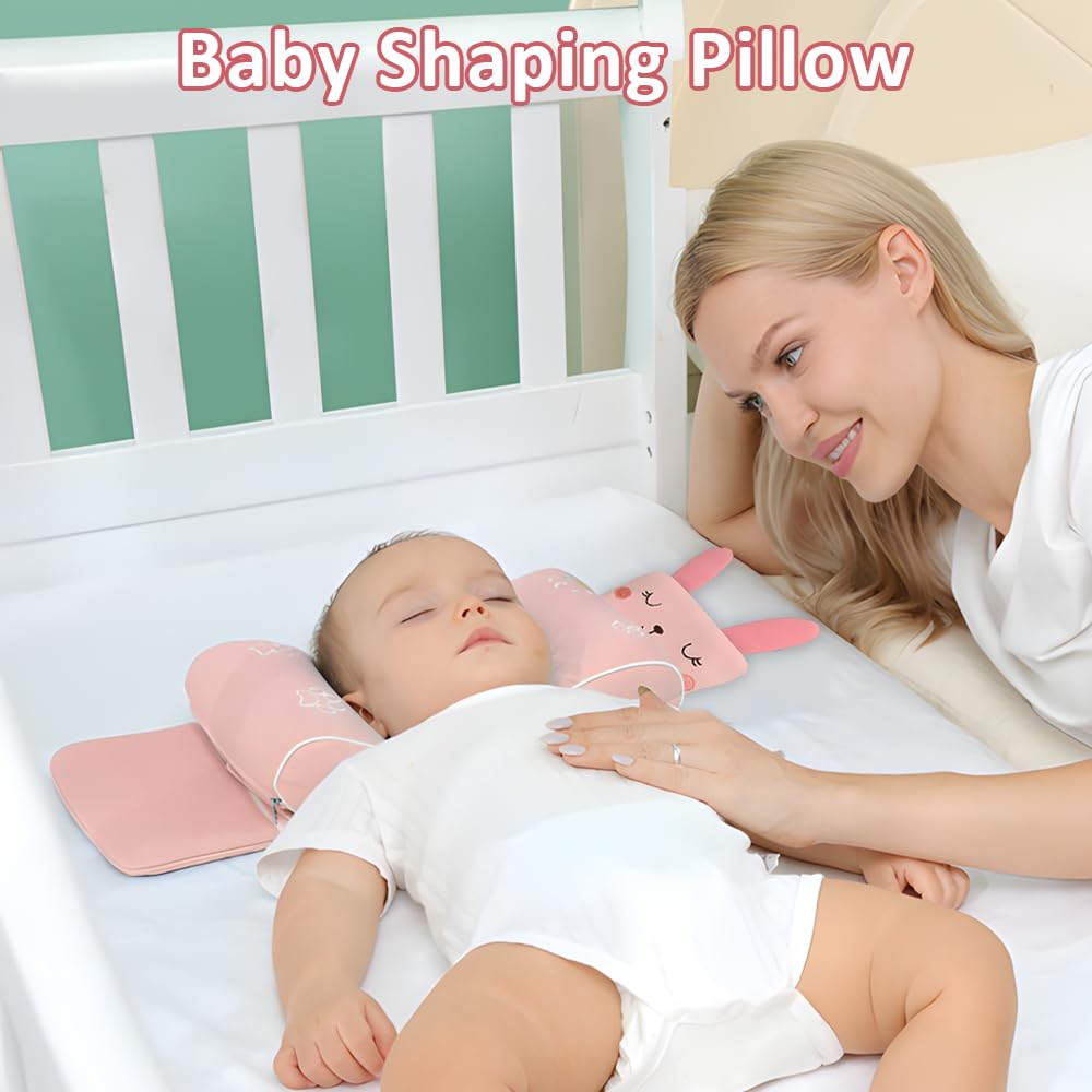 Oreiller sculptant la tête de bébé avec taie d'oreiller de dessin animé, oreiller en mousse à mémoire de forme pour bébé pour façonner la tête, oreiller pour enfants avec étui, respirant et