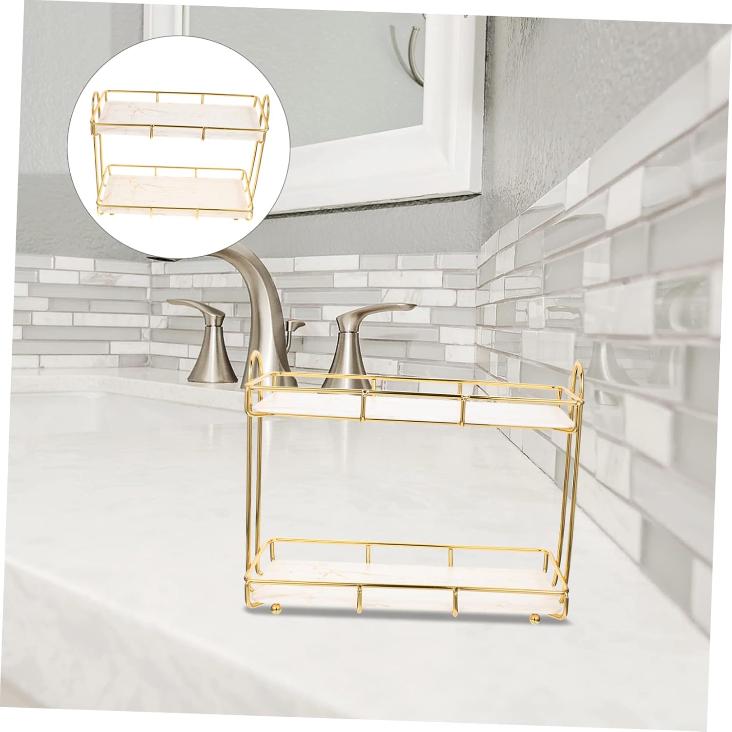 SOIMISS Bathroom Countertop Organizer Storage Shelf for Toiletries and Cosmetics Sturdy Desktop Rack for Bathroom Vanity Elegant Finish