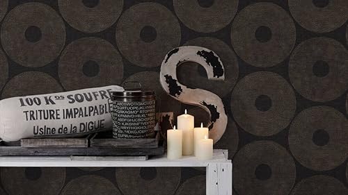 Miniatura 7 de CONCORD WALLCOVERINGS - Papel tapiz texturizado de círculos modernos negro dorado 21 pulgadas x 33 pies 56 pies cuadrados 385242