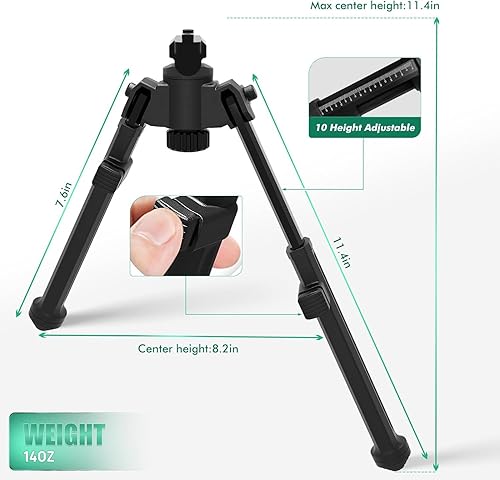 Miniatura 9 de Bípodes de rifle para caza y disparo con giro de 360 y bípode de pistola de 10 alturas ajustables para rifles