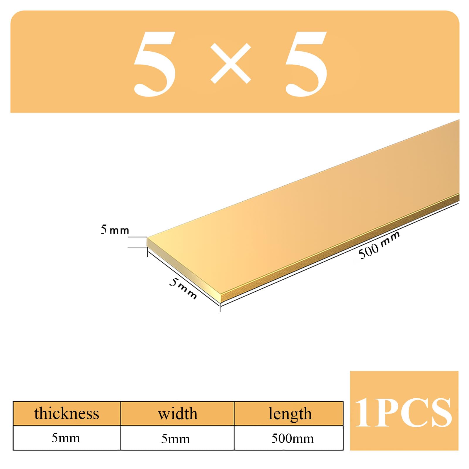 COYOUCO Brass Flat Bar, 4-6 Mm Thick 500 Mm Length Brass Plates, Brass Metal Mill Stock for Knife Making, DIY Craft,5mm*5mm*500mm