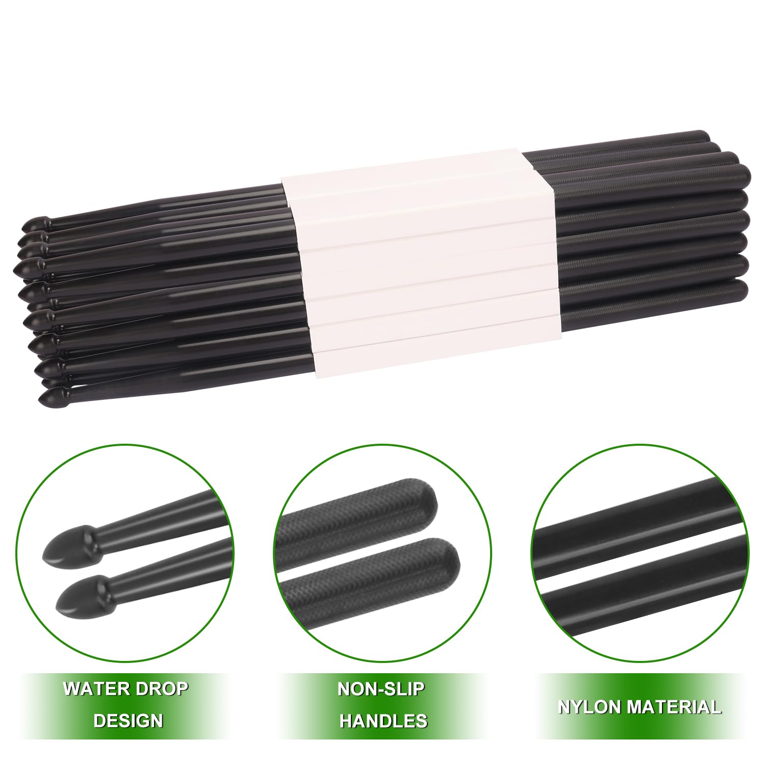 12 pares de baquetas, baquetas de batería 5A de alta calidad, antideslizantes, perfectas para práctica, rendimiento y relajación, disponibles en colores negros vibrantes KUKLIPJIM