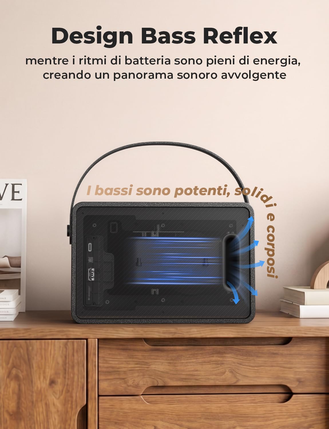 RIENOK Cassa Bluetooth Potente 40W Woofer 90mm Tweeter Seta 30mm, RGB, 15H | Bass-Reflex Posteriore, Vero Stereo Wireless, Ricaricabile, Supporta USB/TF/AUX, per Smartphone/ Casa/ Regalo