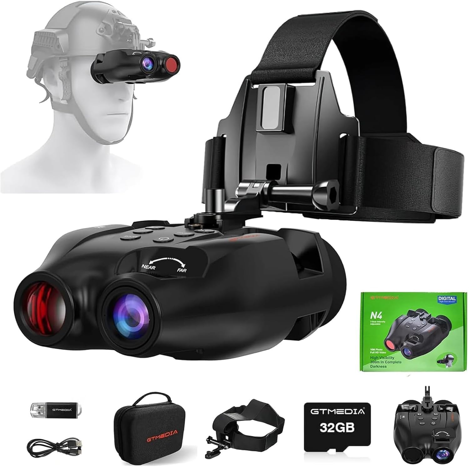GTMEDIA Night Vision Goggles for Adults, 984FT Tactical Night Vision Binoculars, Hands Free Nightvision Goggles for Helmet, 5× Zoom & 850nm Stealth IR, Great Gifts for Men Dad Husband Boyfriend