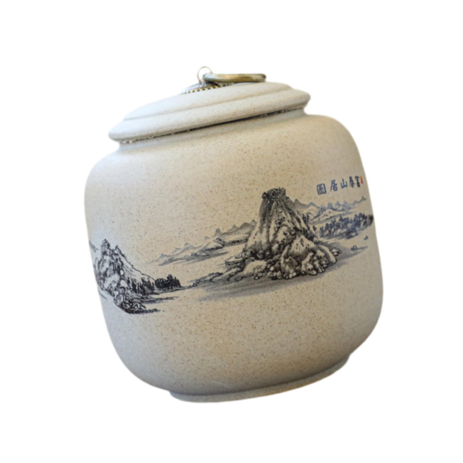 perfk Pottery Tea Container Loose Tea Tin Tea Jar Tea Storage Container for Candy Nut Seasoning, Mountain