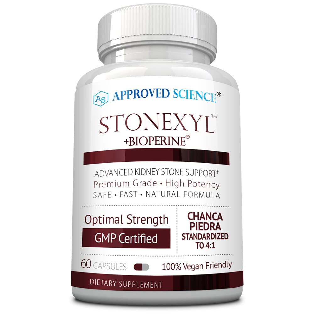 Approved Science Stonexyl - Herbal Support for Kidney Stones - 60 Capsules - Chanca Piedra - High Absorption -1 Month Supply - Vegan