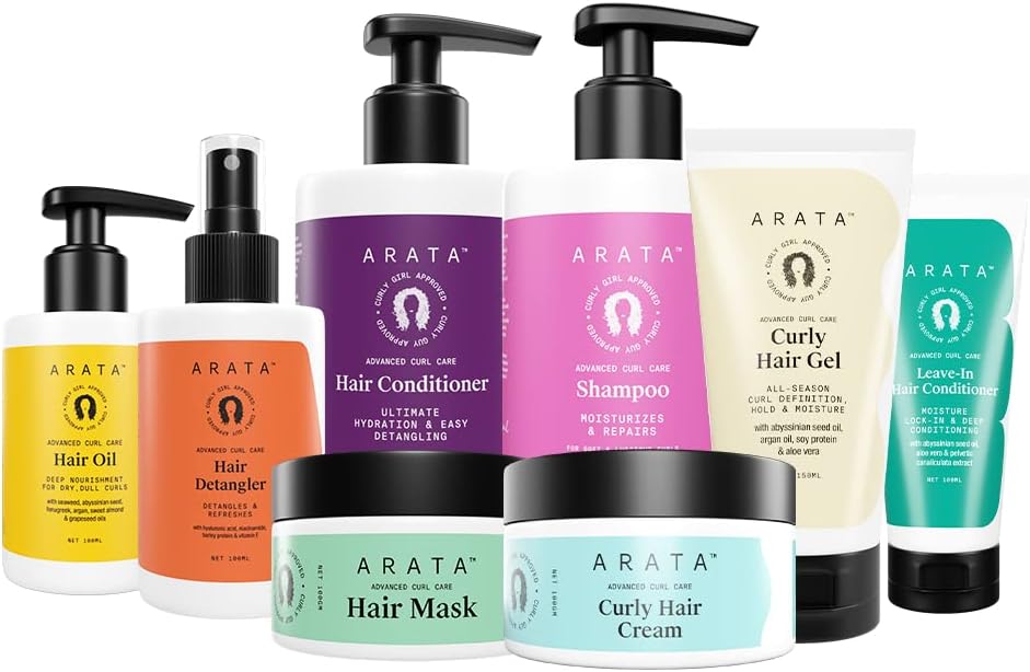 Arata Advanced Curl Care Complete Regime | 8 Potent, Sulfate & Paraben Free Curl Formulas | For Rough & Coarse Curls | Intensely Moisturises, Deep Conditions, Strengthens & Defines Curls | CG Approved