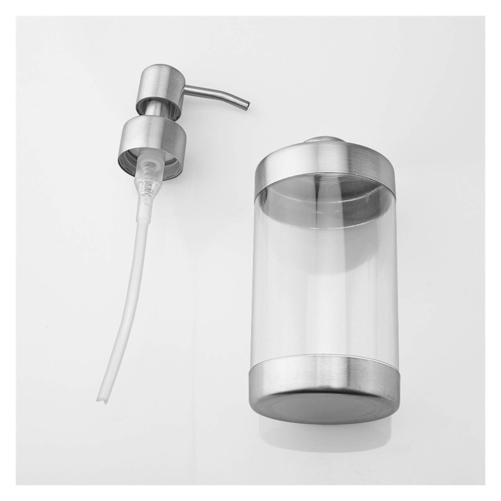 Dispenser per Doccia con Pompa in Acciaio Inox, flacone in Vetro Trasparente per Sapone Liquido, Dispenser da appoggio Adatto per Cucina, Lavaggio stoviglie, Bagno e lozione.