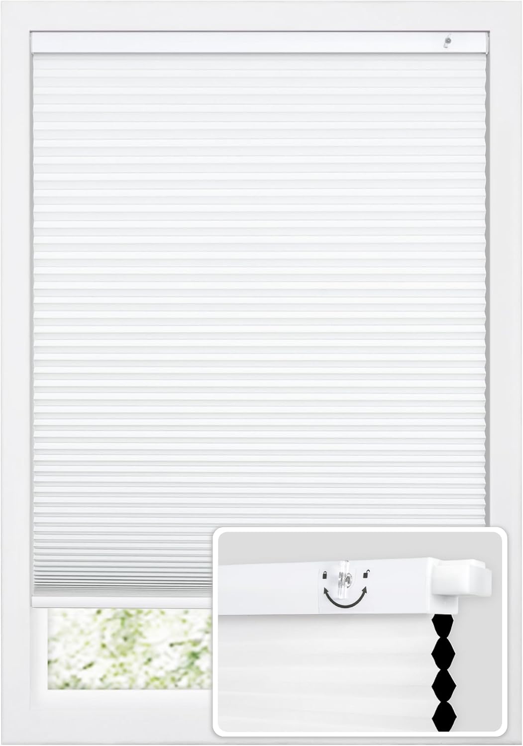 DEZ FURNISHINGS EZ Fit No Tools No Drill Cordless 1.5" Blackout Cellular Shade, 30.25" W x 64" H, White