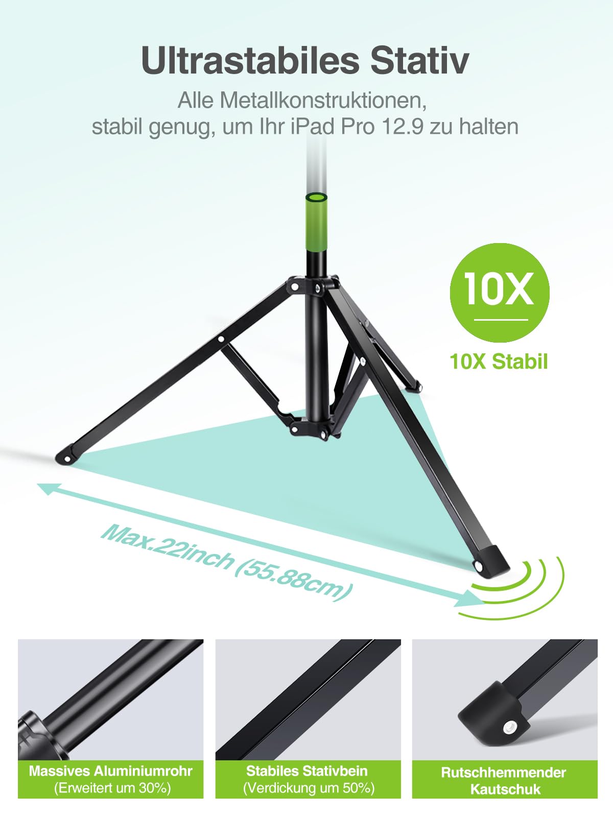 elitehood Aluminium Tablet Stativ Halterung - Tablet Ständer Höhenverstellbar bis 65'' Halter Stativ für iPad Pro 9.7, 10.5, 12.9, Air, Mini, iPhone 4.7-13 Zoll